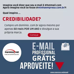 Imagem de capa para o Curso online Mostre que seu negócio veio para ficar, use E-mail Profissional Grátis com Registro de Domínio .com, .com.br e Outros, por 1 ano sem mensalidades.
