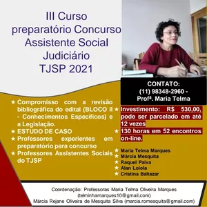 Imagem principal do produto Curso preparatório para o Concurso de Assistente Social Judiciário  TJSP 2021