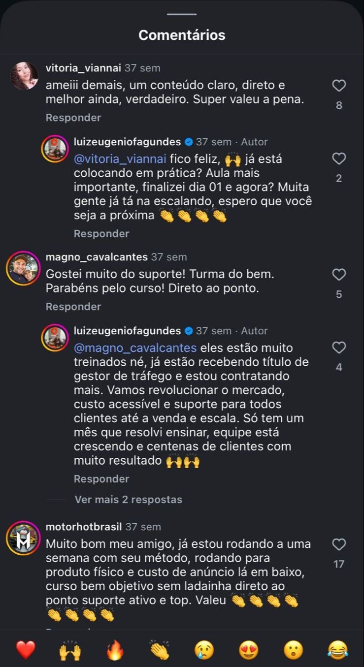 Comentários diversos nas nossas publicações do Instagram