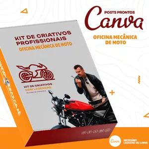 Imagem de capa para o Curso online Kit de Social Media - Posts Prontos para Oficina Mecânica de Moto no Canva com Legendas  + Mega Pack Divulga Aê 