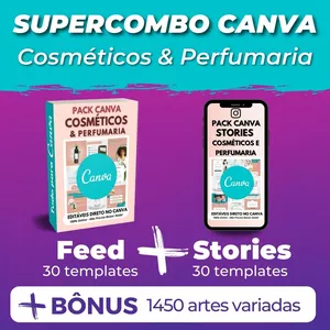 Imagem principal do produto Canva Supercombo Cosméticos e Perfumaria Feed + Stories +Kits Bônus +1000 artes