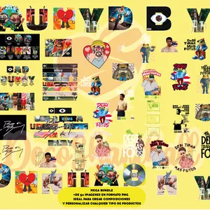 Imagen de portada para Curso online MEGA BUNDLE paquete de  +35 diseños imágenes en formato png Alusivos a Bad Bunny 2025