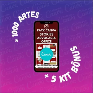 Imagem de capa para o Curso online Stories Advocacia Office - Pack Canva Editável +1000Artes +5Kits Bônus