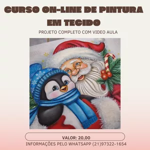 Imagem de capa para o Curso online 🎅❄️ Curso Online de Pintura em Tecido – Papai Noel com Pinguim 🐧🎨