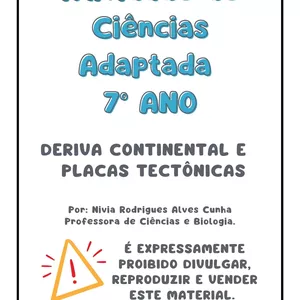 Imagem de capa para o Ebook  Atividade de Ciências Adaptada 7° ANO - Deriva continental e Placas Tectônicas