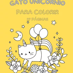 Imagem de capa para o Ebook ebook infantil para colorir - mundo mágico do gato unicórnio.