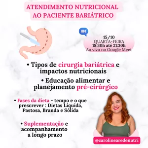 Imagem do curso ATENDIMENTO NUTRICIONAL AO BARIÁTRICA