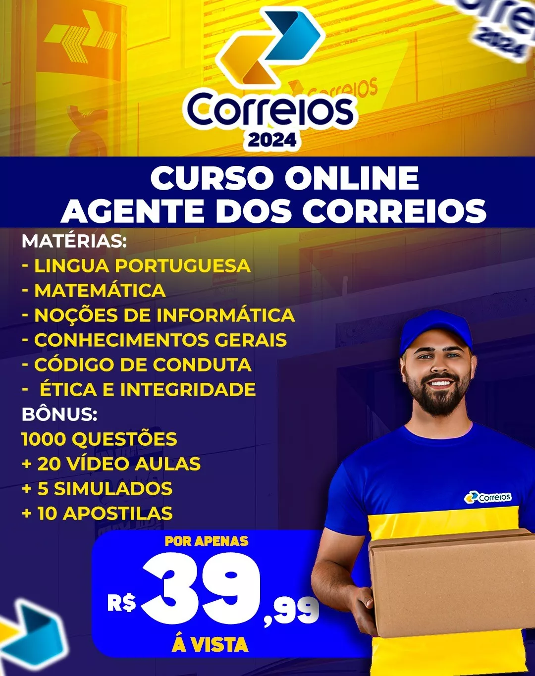 CURSO ONLINE - CARTEIRO - AGENTE  DOS CORREIOS 2024