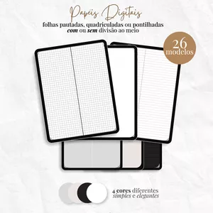 Imagem de capa para o Ebook Papéis Digitais | Folhas pautadas, pontilhadas e quadriculadas para anotações e estudos | Para Tablet e Ipad