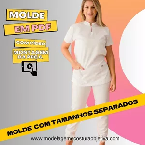 Imagem de capa para o Curso online MOLDE EM PDF - PIJAMA CIRÚRGICO FEMININO COM GOLA PADRE (com vídeo da montagem da peça)
