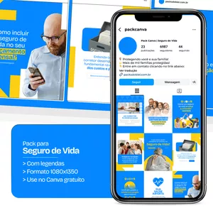 Imagem de capa para o Curso online Pack Canva - Seguro de Vida | Posts com conteúdos nichados e editáveis para perfil do Instagram e Redes Sociais
