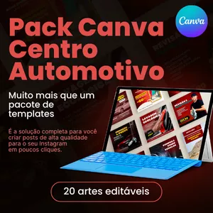 Imagem de capa para o Curso online Pack Centro Automotivo – Com 20 Posts editáveis no Canva