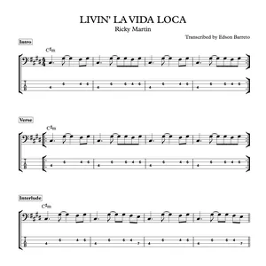 Cover image for Ebook LIVIN' LA VIDA LOCA (Ricky Martin) Bass Transcription, Score &amp; Tab Lesson