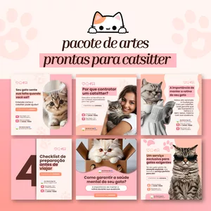 Imagem de capa para o Curso online Pack Canva Catsitter - posts e artes prontas - Babá de Gatos