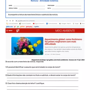 Imagem de capa para o Ebook Atividades de Produção Textual - Notícia - 19 páginas
