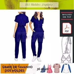 Imagem de capa para o Ebook Molde de Macacão Botões Manga Curta Adulto