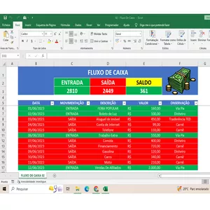 Imagem de capa para o Ebook Tabela No Excel - Fluxo De Caixa ( Entradas - Saídas - Saldo )