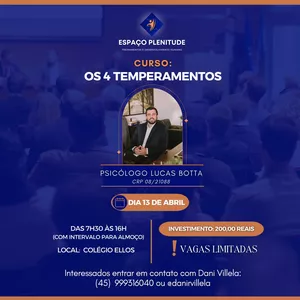 Imagem de capa para o Evento presencial Os 4 Temperamentos
