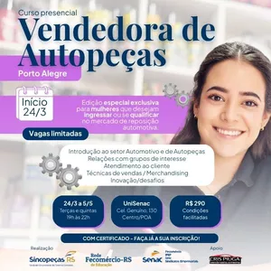 Imagem de capa para o Evento presencial Curso Vendedora de Autopeças - Presencial 2026