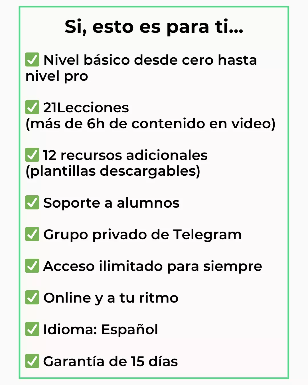 Descripción de todos los beneficios del curso