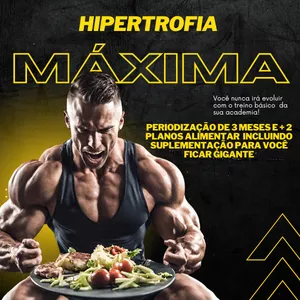 Imagem de capa para o Ebook Hipertrofia Máxima: Resultados de 1 ano em 3 meses, treino e dieta pra VOCÊ evoluir de verdade.