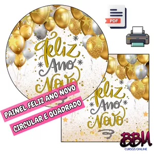 Imagem de capa para o Ebook PAINEL FELIZ ANO NOVO CIRCULAR E QUADRADO PARA IMPRIMIR