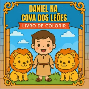 Imagem de capa para o Ebook Livro de Colorir Cristão Infantil – Daniel na Cova dos Leões - 16 pág 