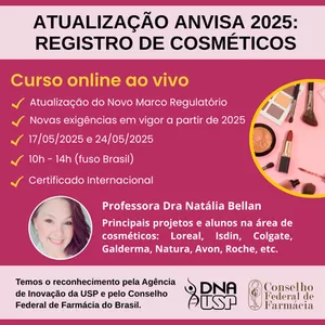 Imagem de capa para o Evento online ANVISA: REGISTRO DE COSMÉTICOS