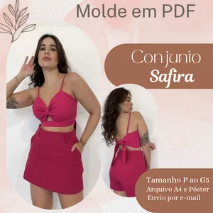 Imagem de capa para o Ebook MOLDE EM PDF CONJUNTO CROPPED E SHORT SAIA SAFIRA 