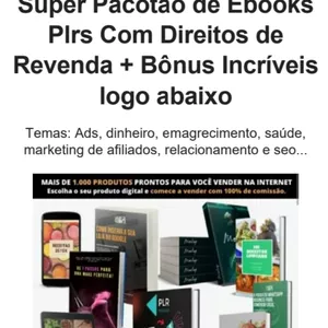 Imagem de capa para o Ebook PACOTE DE EBOOKS PLR`S LUCRATIVOS Super Pacotão de Ebooks  Plrs Com Direitos de  Revenda + Bônus Incríveis  logo abaixo Temas: Ads, dinheiro, emagrecimento, saúde,  marketing de afiliados, relacionamento e seo... 