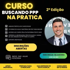 Imagem de capa para o Curso online CURSO: BUSCANDO PPP NA PRATICA 2ª EDIÇÃO - ABORDAGEM, PRECIFICAÇÃO,  E VENDA DA ANÁLISE DE PPP