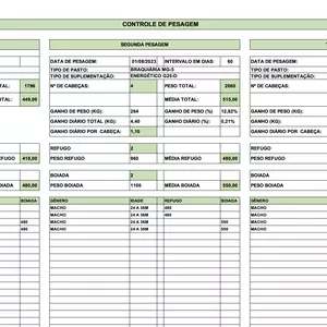PLANILHA PARA CONTROLE DE PESO DE ANIMAIS.