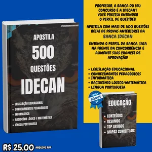 Imagem de capa para o Ebook IDECAN - APOSTILA 500 QUESTÕES EDUCAÇÃO + BÔNUS