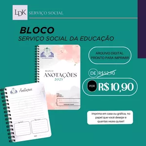 Imagem de capa para o Ebook Bloco de Notas Digital para Imprimir  Serviço social  da Educação