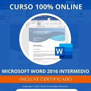 Imagen principal del producto Curso completo 100% Online de Microsoft Word 2016 Intermedio incluye libro y certificado