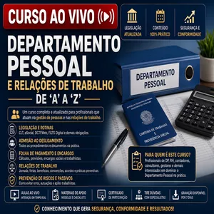 Imagem do curso Ao Vivo - 02 a 04/09 e 10 a 11/09 - DEPARTAMENTO PESSOAL E RELAÇÕES DE TRABALHO DE ‘A’ A ‘Z’ (Pontuação no PEPC)