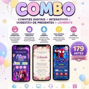 Imagem do curso Pack 179 Convites Editáveis Canva + Artes Interativas, Lembretes e Sugestão de Presentes