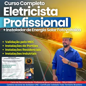 Imagem do curso Curso Completo de Elétrica Predial, Residencial e Industrial + Instalação de Energia Solar (Video Aulas + Ebook) 