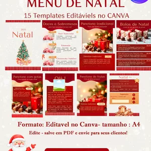 Imagem de capa para o Ebook MENU DE NATAL PARA CONFEITEIRAS: Kit 15 Templates Editáveis 