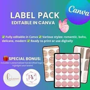 Cover image for Ebook  PACK OF EDITABLE LABELS IN CANVA+ BONO: YOUR LOGO