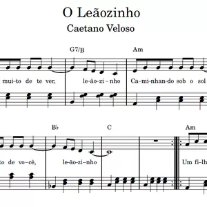Imagem de capa para o Ebook O Leãozinho (Caetano Veloso) - Partitura para PIANO