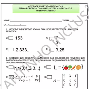 Imagem de capa para o Ebook Atividade Adaptada Matemática- Dízima Periódica