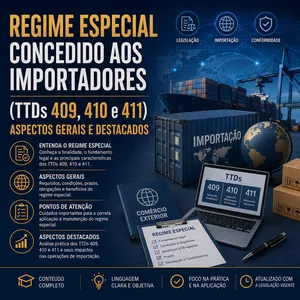 Imagem de REGIME ESPECIAL CONCEDIDO AOS IMPORTADORES (TTDs 409, 410 e 411) - Aspectos Gerais e Destacados - GRAVADO - 30/07/2026 criado por ITC Cursos e Treinamentos na hotmart