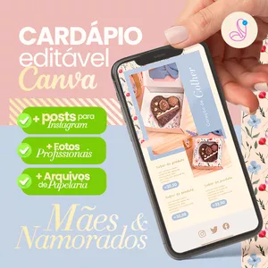 Imagem de capa para o Curso online Cardápio Canva Dia dos Namorados + Festa Junina + Bônus: Post, Stories, Papelaria e Fotos