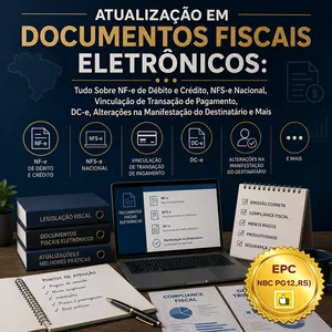 Imagem do curso ATUALIZAÇÃO EM DOCUMENTOS FISCAIS ELETRÔNICOS: Tudo Sobre NF-e de Débito e Crédito, NFS-e Nacional, Vinculação de Transação de Pagamento, DC-e, Alterações na Manifestação do Destinatário e Mais (Pontuação no PEPC) - GRAVADO - 23/07/2026