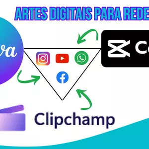 Imagem de capa para o Curso online Produção de artes digitais para redes sociais (canva + clipchamp + capcut )