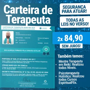 Carteira de Terapeuta Holistico, Reiki, Psicoterapeuta