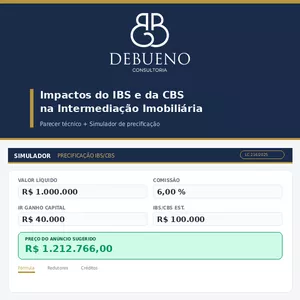 Imagem de IBS/CBS na Intermediação Imobiliária: Parecer + Simulador de Precificação criado por DEBUENO ASSESSORIA E CONSULTORIA EMPRESARIAL LTDA na hotmart