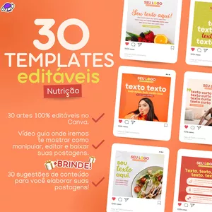 Imagem de capa para o Curso online Pack com 30 Templates Editáveis no Canva (Nutrição)