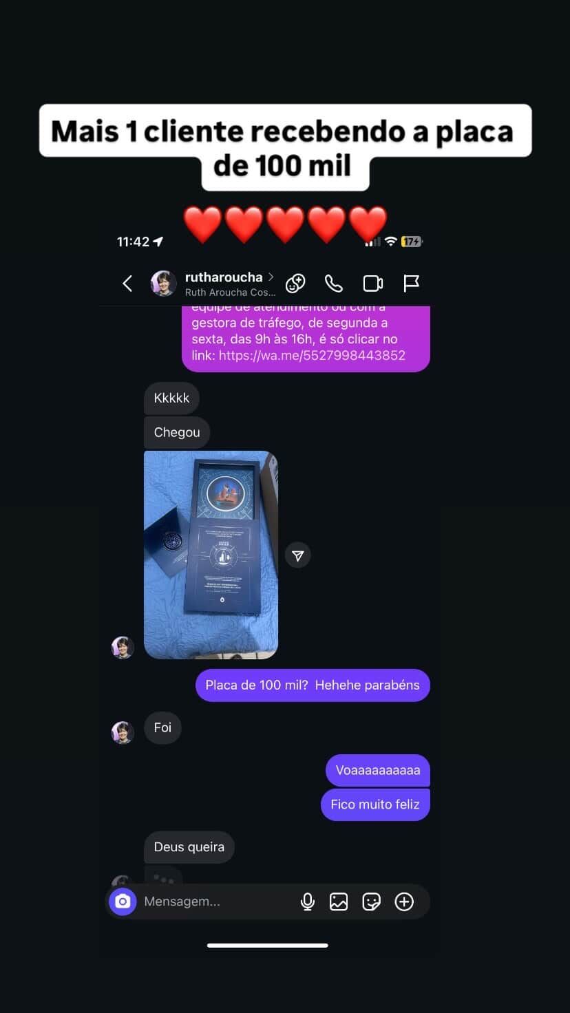 Cliente contando que fez R$ 100 mil